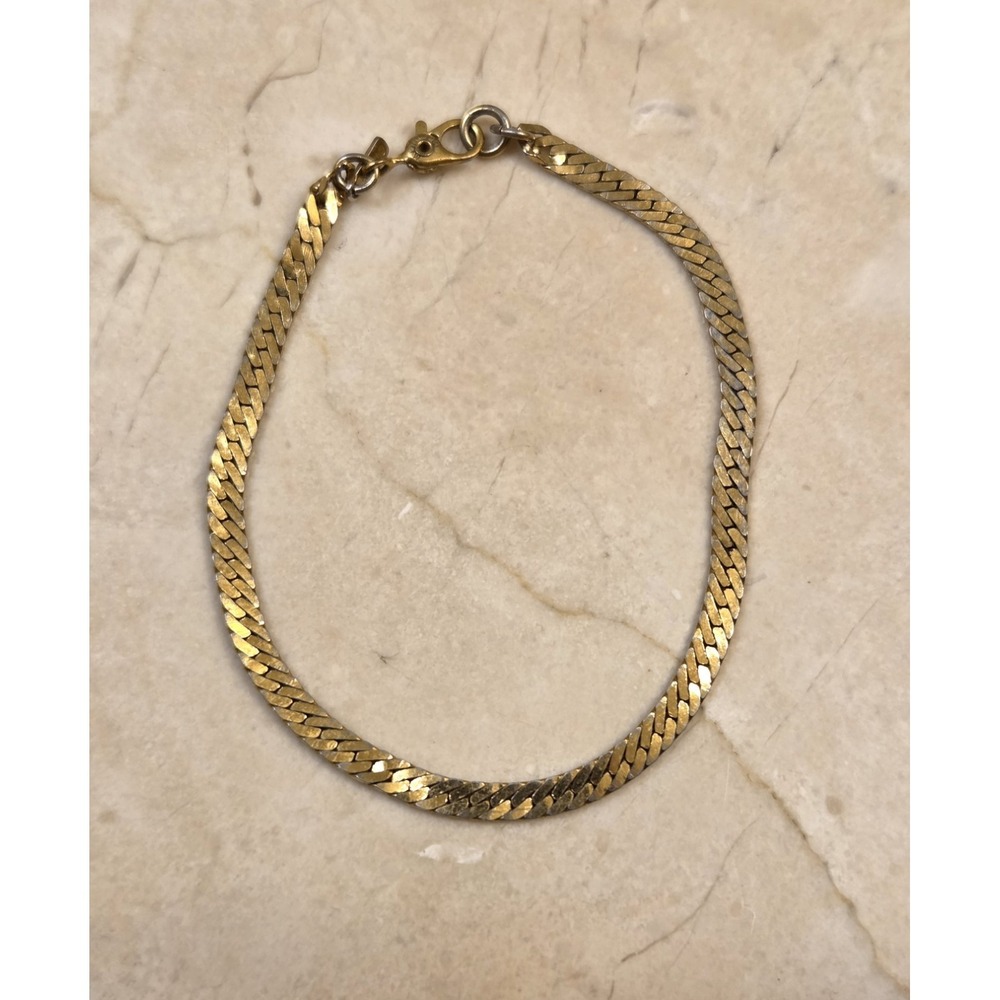 Vintage Monet 1990s Gold Tone Herringbone Bracelet 7" Signed